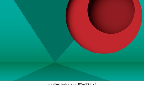 Abstract minimal geometric simple shape paper cut web banner template on green background.Vector illustration.