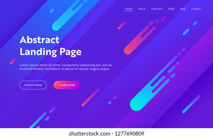 Abstract Minimal Geometric Stripe Layout Landing Page Design. Blue Futuristic Bright Cover for Modern Dynamic Gradient Element Concept for Website or Web Page. Flat Cartoon Vector Illustration