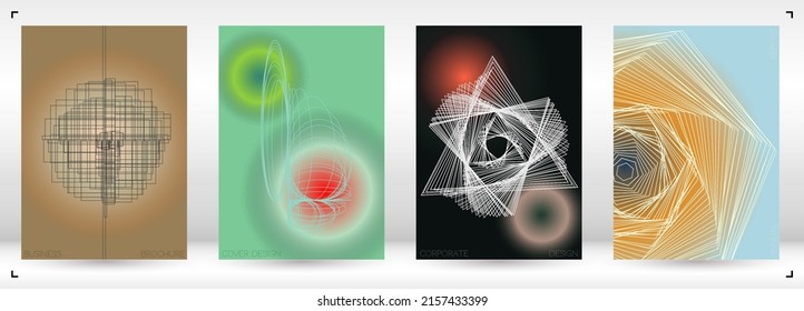 Abstract  Minimal Geometric Vector Poster Design with Lines and Gradient Colorful Circles. Collection of Abstract Backgrounds for Covers, Flyers, Templates, Booklets, Cards, Brochures, Branding, etc.