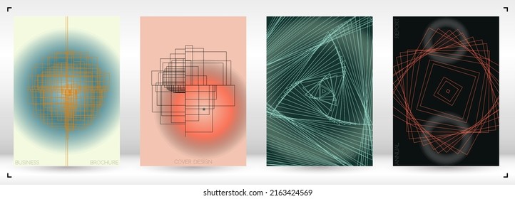 Abstract  Minimal Geometric Vector Poster Design with Lines and Gradient Colorful Circles. Collection of Abstract Backgrounds for Covers, Flyers, Templates, Booklets, Cards, Brochures, Branding, etc.