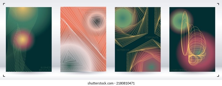 Resumen Diseño de afiches de vectores geométricos mínimos con líneas y círculos coloridos gradientes. Colección de fondos abstractos para portadas, volantes, plantillas, folletos, tarjetas, folletos, promoción de marca, etc.