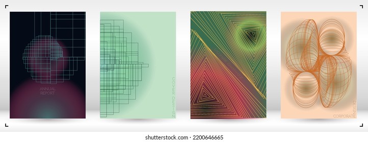 Abstract  Minimal Geometric Vector Poster Design with Lines and Gradient Colorful Circles. Set of Abstract Backgrounds for Covers, Flyers, Templates, Booklets, Cards, Brochures, Branding, etc.