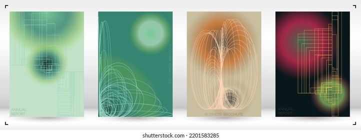 Abstract  Minimal Geometric Vector Poster Design with Lines and Gradient Colorful Circles. Set of Abstract Backgrounds for Covers, Flyers, Templates, Booklets, Cards, Brochures, Branding, etc.