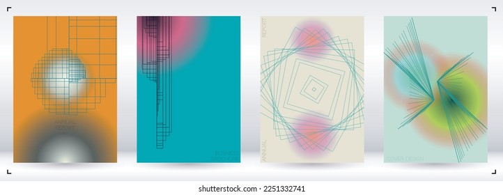 Resumen Diseño de afiches de vectores geométricos mínimos con líneas y círculos coloridos gradientes. Conjunto de fondos abstractos para portadas, volantes, plantillas, folletos, tarjetas, folletos, promoción de marca, etc.