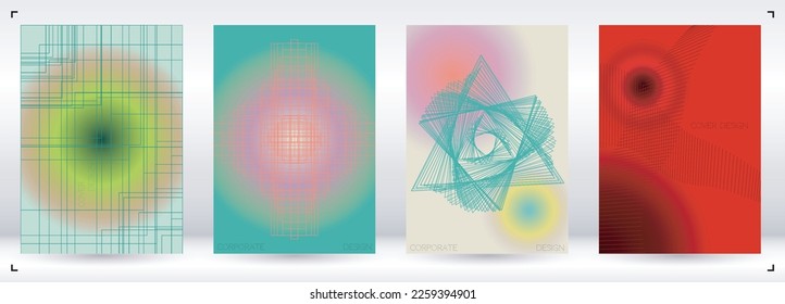 Abstract  Minimal Geometric Vector Poster Design with Lines and Gradient Colorful Circles. Set of Abstract Backgrounds for Covers, Flyers, Templates, Booklets, Cards, Brochures, Branding, etc.
