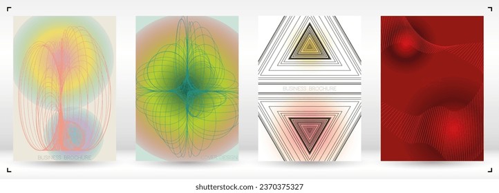Resumen Diseño de afiches de vectores geométricos mínimos con líneas y círculos coloridos gradientes. Conjunto de fondos abstractos para portadas, volantes, plantillas, folletos, tarjetas, folletos, promoción de marca, etc.