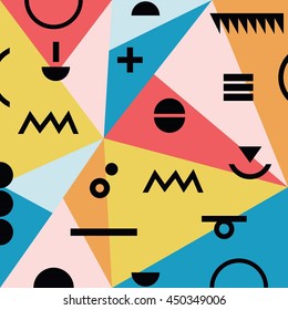 Abstract minimal geometrical modern material background pattern in retro colors and black symbols