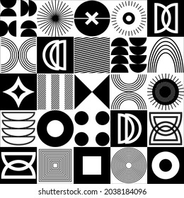 
Resumen de un patrón mínimo geométrico sin costuras. Bauhaus, formas geométricas monocromáticas. Diseño de moda. 