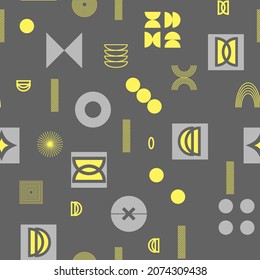 Abstract minimal geometrical seamless pattern. Bauhaus, geometric color shapes. Trendy design. 
