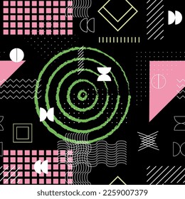 Abstract minimal geometrical seamless pattern. Bauhaus, geometric shapes. Trendy design. 