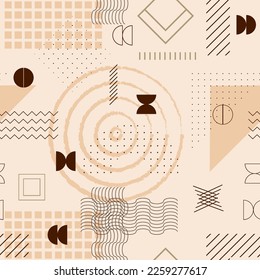 Abstract minimal geometrical seamless pattern. Bauhaus, geometric shapes. Trendy design. 