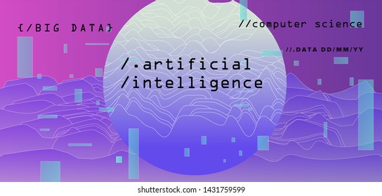 Abstract minimal glitched vector background for Computer Analytics subject: statistical analysis, data mining and machine learning. Vaporwave/ synthwave/ retrowave futuristic neon aesthetics style. 