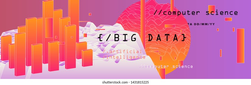 Abstract minimal glitched vector background for Computer Analytics subject: statistical analysis, data mining and machine learning. Vaporwave/ synthwave/ retrowave futuristic neon aesthetics style. 