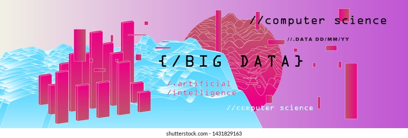 Abstract minimal glitched vector background for Computer Analytics subject: statistical analysis, data mining and machine learning. Vaporwave/ synthwave/ retrowave futuristic neon aesthetics style. 