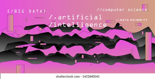 Abstract minimal glitched vector background for Computer Analytics subject: statistical analysis, data mining and machine learning. Vaporwave/ synthwave/ retrowave futuristic neon aesthetics style. 