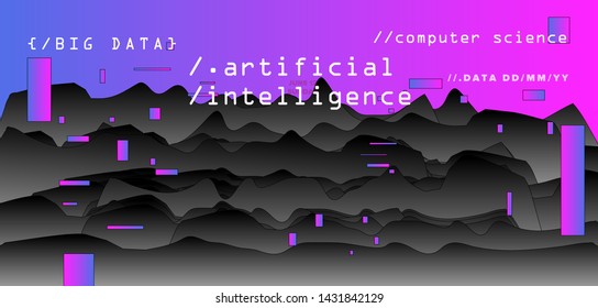 Abstract minimal glitched vector background for Computer Analytics subject: statistical analysis, data mining and machine learning. Vaporwave/ synthwave/ retrowave futuristic neon aesthetics style. 