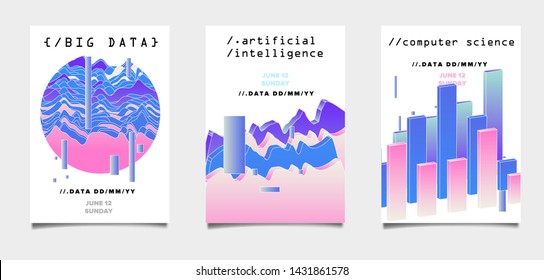 Abstract minimal glitched vector background for Computer Analytics subject: statistical analysis, data mining and machine learning. Vaporwave/ synthwave/ retrowave futuristic neon aesthetics style. 