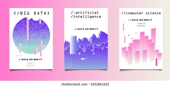 Abstract minimal glitched vector background for Computer Analytics subject: statistical analysis, data mining and machine learning. Vaporwave/ synthwave/ retrowave futuristic neon aesthetics style. 