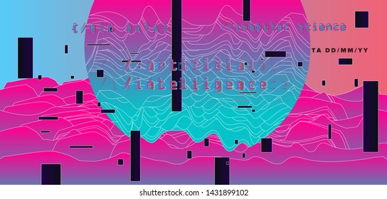 Abstract minimal glitched vector background for Computer Analytics subject: statistical analysis, data mining and machine learning. Vaporwave/ synthwave/ retrowave futuristic neon aesthetics style. 