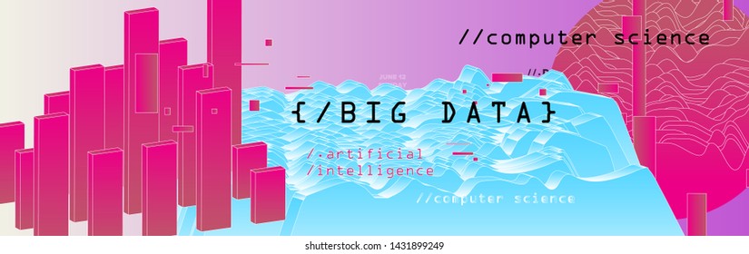 Abstract minimal glitched vector background for Computer Analytics subject: statistical analysis, data mining and machine learning. Vaporwave/ synthwave/ retrowave futuristic neon aesthetics style. 