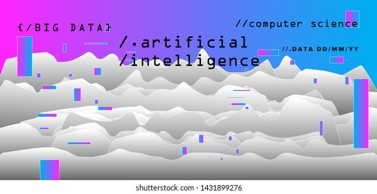 Abstract minimal glitched vector background for Computer Analytics subject: statistical analysis, data mining and machine learning. Vaporwave/ synthwave/ retrowave futuristic neon aesthetics style. 