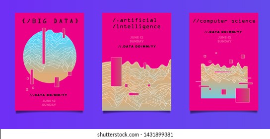 Abstract minimal glitched vector background for Computer Analytics subject: statistical analysis, data mining and machine learning. Vaporwave/ synthwave/ retrowave futuristic neon aesthetics style. 