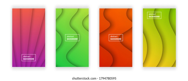 Abstract minimal gradient geometric background.  Set of four wave layer shape for banner, templates, cards. Vector illustration.