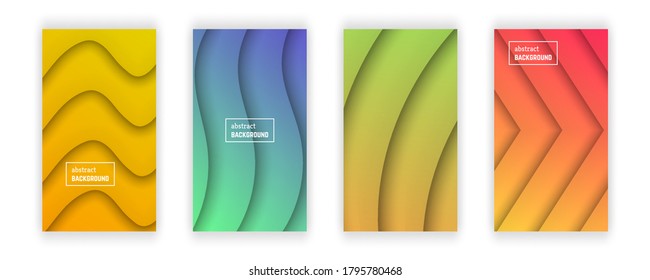 Abstract minimal gradient geometric background.  Set of four wave layer shape for banner, templates, cards. Vector illustration.