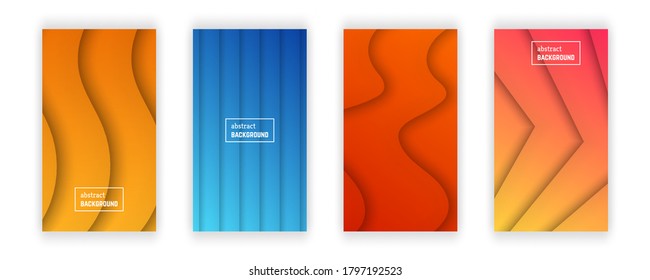 Abstract minimal gradient geometric background.  Set of four wave layer shape for banner, templates, cards. Vector illustration.