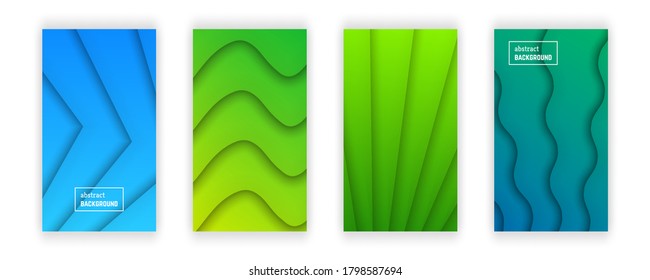 Abstract minimal gradient geometric background.  Set of four wave layer shape for banner, templates, cards. Vector illustration.