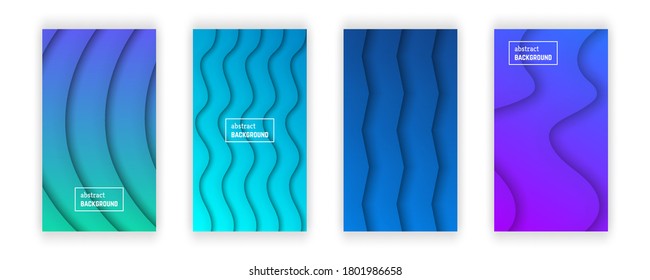 Abstract minimal gradient geometric background.  Set of four wave layer shape for banner, templates, cards. Vector illustration.