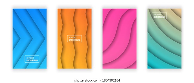 Abstract minimal gradient geometric background.  Set of four wave layer shape for banner, templates, cards. Vector illustration.