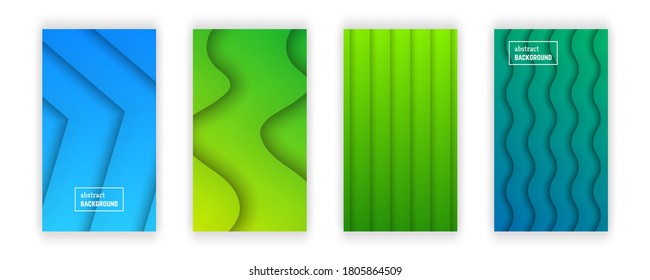Abstract minimal gradient geometric background.  Set of four wave layer shape for banner, templates, cards. Vector illustration.