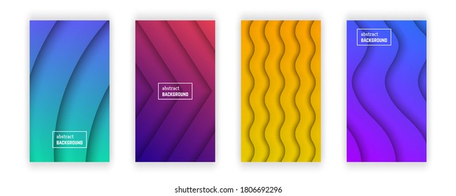 Abstract minimal gradient geometric background.  Set of four wave layer shape for banner, templates, cards. Vector illustration.
