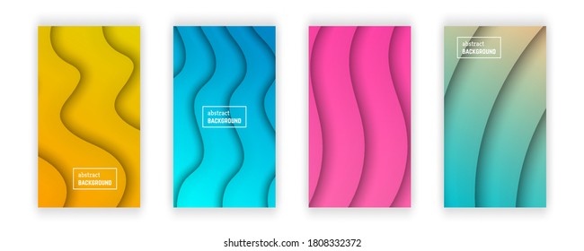 Abstract minimal gradient geometric background.  Set of four wave layer shape for banner, templates, cards. Vector illustration.