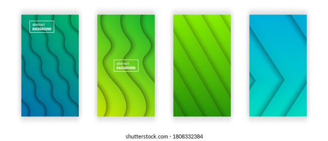 Abstract minimal gradient geometric background.  Set of four wave layer shape for banner, templates, cards. Vector illustration.
