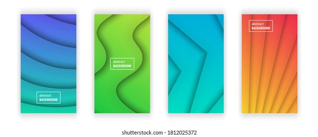 Abstract minimal gradient geometric background.  Set of four wave layer shape for banner, templates, cards. Vector illustration.