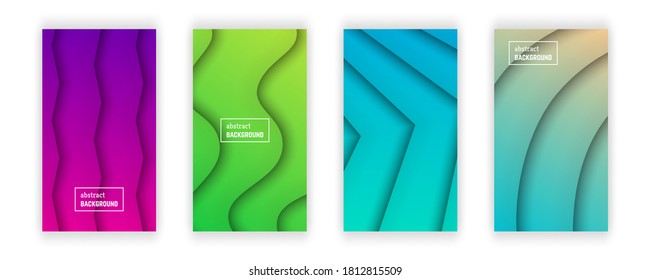 Abstract minimal gradient geometric background.  Set of four wave layer shape for banner, templates, cards. Vector illustration.