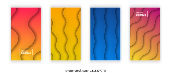 Abstract minimal gradient geometric background.  Set of four wave layer shape for banner, templates, cards. Vector illustration.