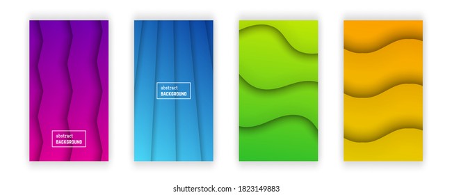Abstract minimal gradient geometric background.  Set of four wave layer shape for banner, templates, cards. Vector illustration.