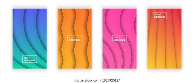 Abstract minimal gradient geometric background.  Set of four wave layer shape for banner, templates, cards. Vector illustration.