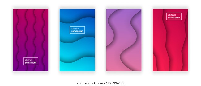 Abstract minimal gradient geometric background.  Set of four wave layer shape for banner, templates, cards. Vector illustration.