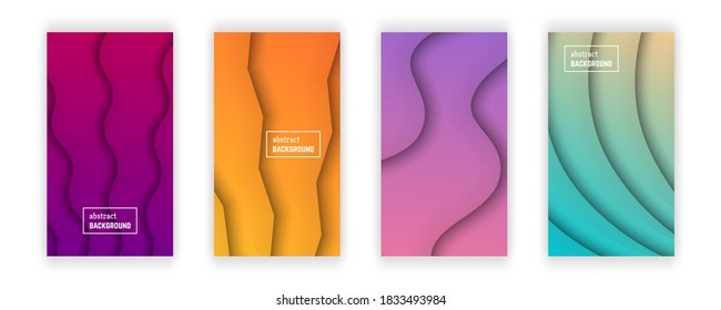 Abstract minimal gradient geometric background.  Set of four wave layer shape for banner, templates, cards. Vector illustration.