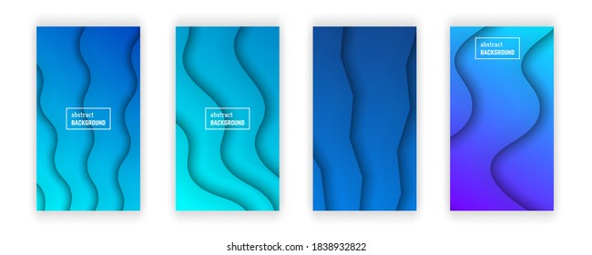 Resumen de fondo geométrico de gradiente mínimo.  Conjunto de cuatro formas de capa de onda para banner, plantillas, tarjetas. Ilustración vectorial.