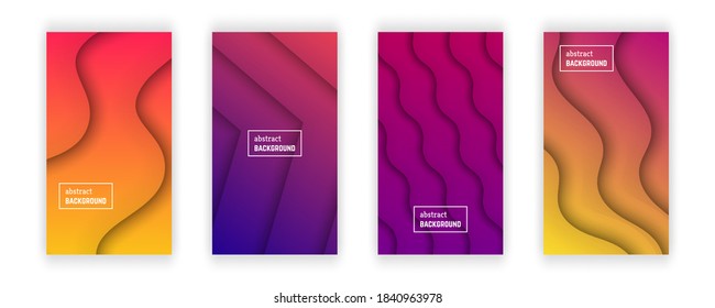 Abstract minimal gradient geometric background.  Set of four wave layer shape for banner, templates, cards. Vector illustration.
