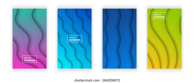 Abstract minimal gradient geometric background.  Set of four wave layer shape for banner, templates, cards. Vector illustration.