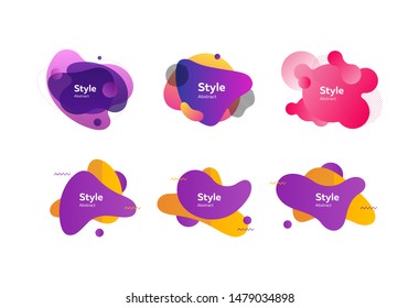 Abstract minimal graphic elements set. Multicolored fluid shapes with sample text. Templates for presentations, banners, flyers and logos. Vector illustration