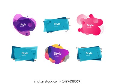 Abstract minimal graphic elements set. Multicolored fluid shapes with sample text. Templates for presentations, banners, flyers and logos. Vector illustration