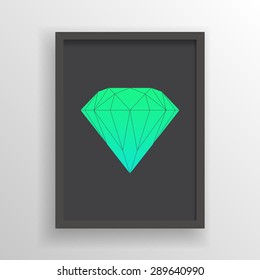 Abstract minimal green diamond design in wooden picture frame on a wall 
Eps 10 stock vector illustration