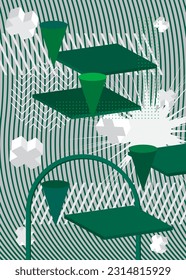 Abstract minimal Green and white geometrical graphic theme. Retro shapes template. Vintage geometric elements for poster, banner, cover.